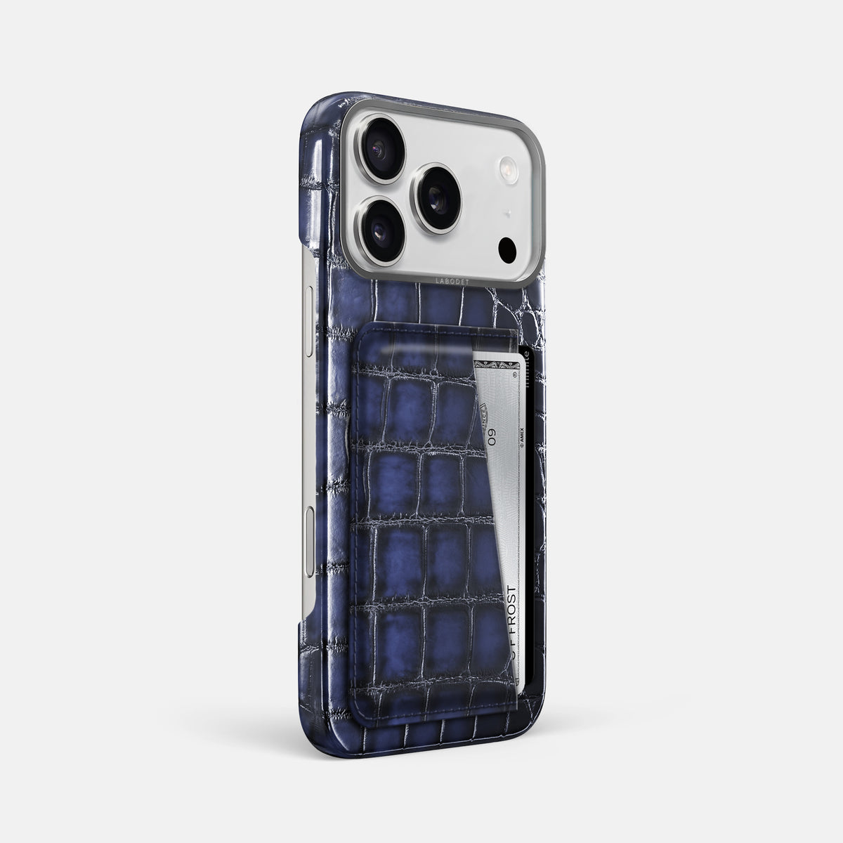 Double Card Case For iPhone 17 Pro Max In Patina Alligator -2 | Havana-Blue-Steel