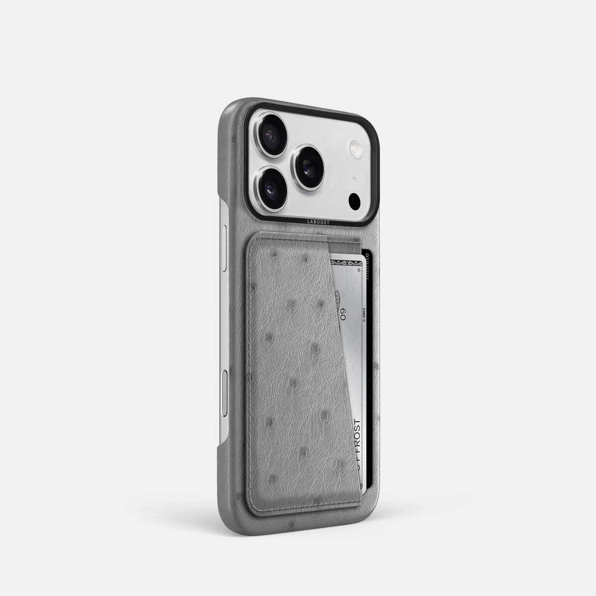 Double Card Case For iPhone 17 Pro In Ostrich -2 | Silver-Black