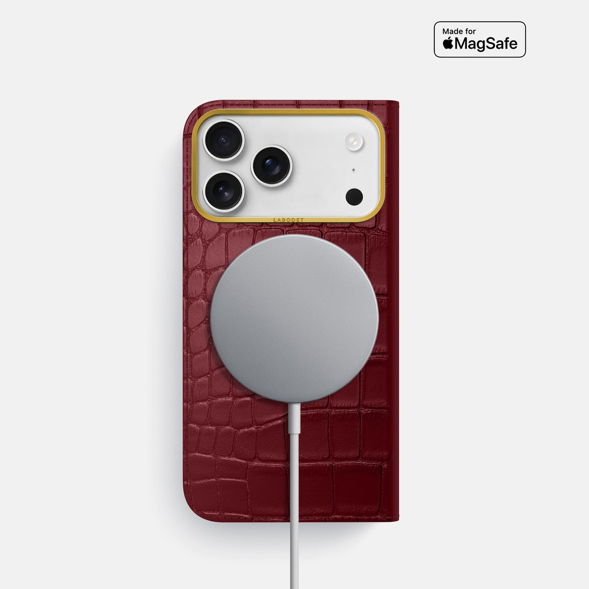 Folio Case For iPhone 18 Pro In Alligator -3 | Burgundy-Gold