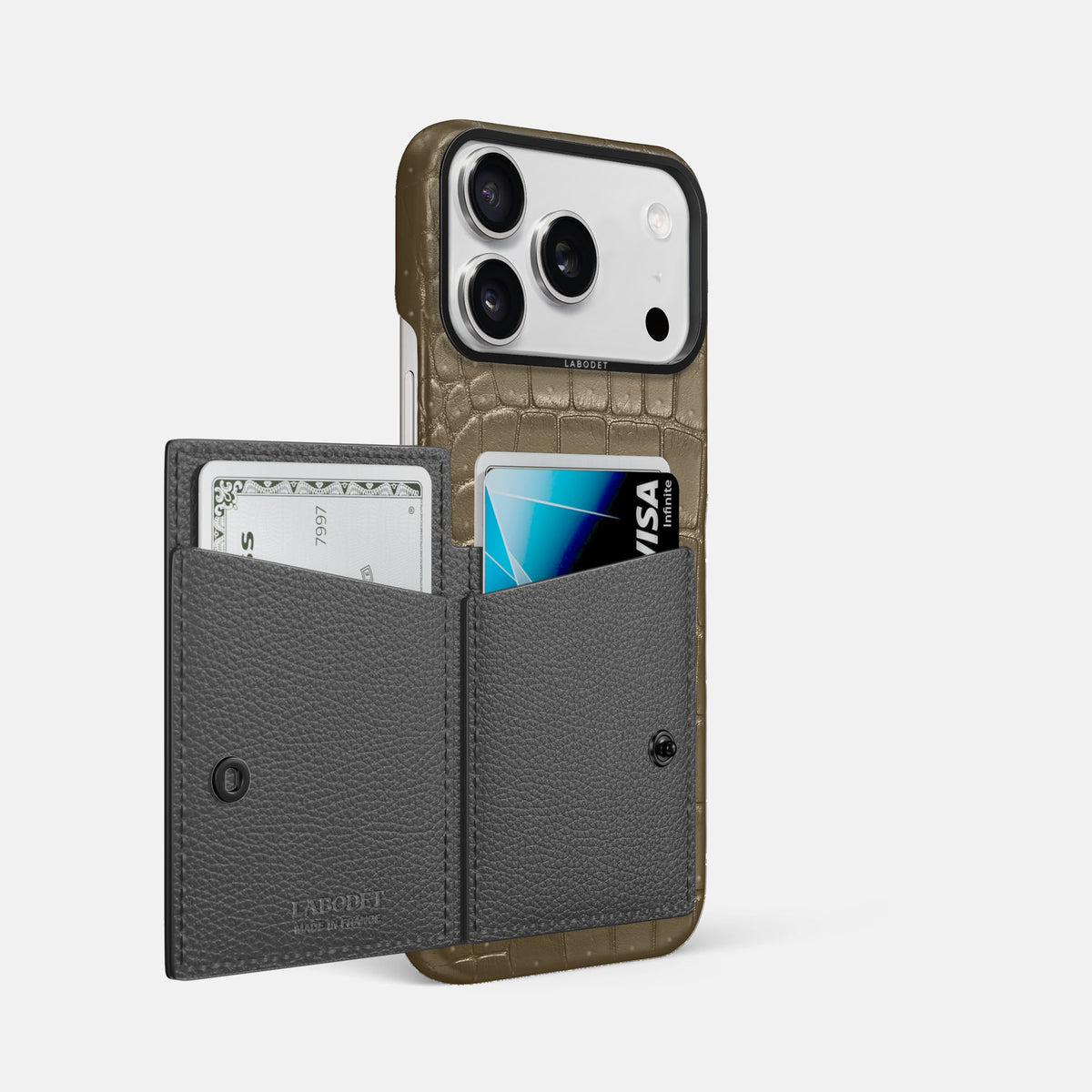 Bi-Fold Case For iPhone 18 Pro Max In Porosus Crocodile -2 | Kaki-Green-Black