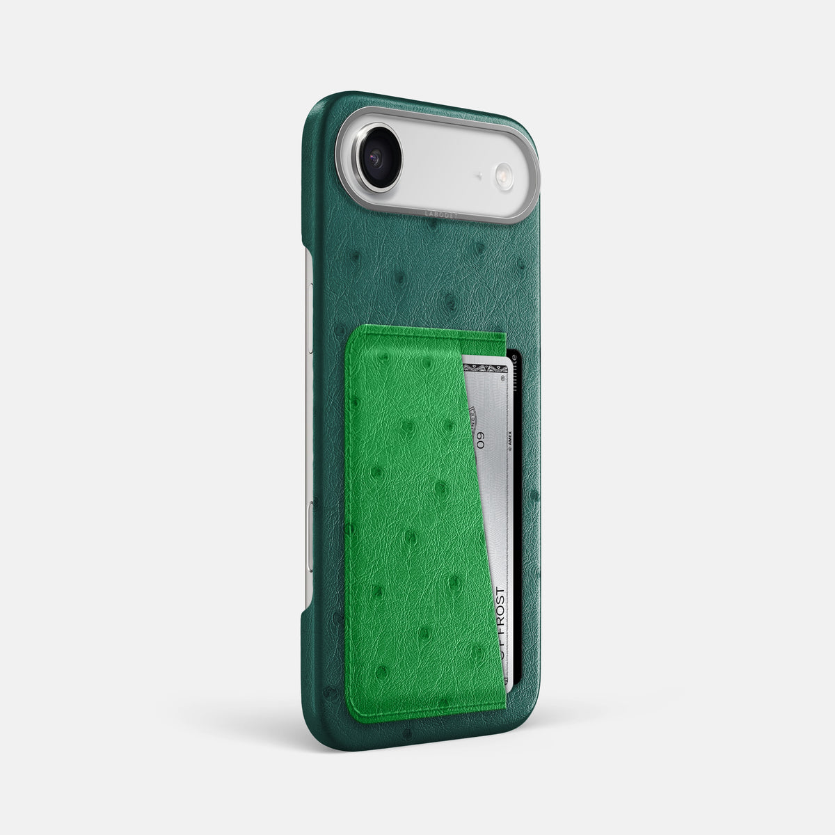 Double Card Case Coloré For iPhone 17 Air In Ostrich -2 | Forest-Green-Steel