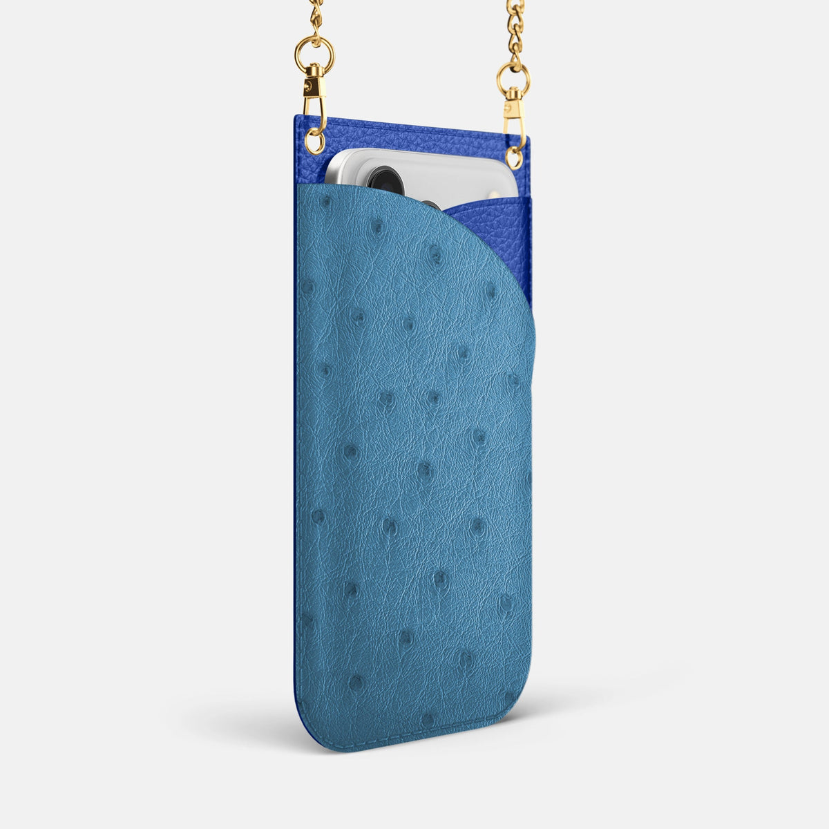 Crossbody Bag For iPhone 18 Pro Max In Ostrich -2 | Blue-Jeans-Gold