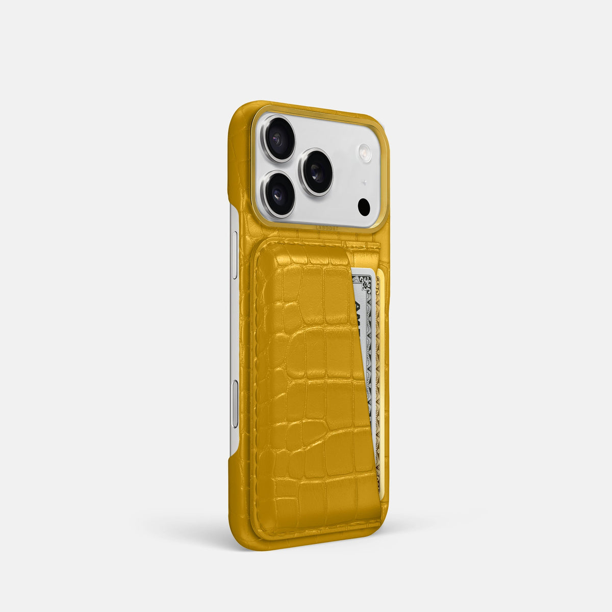 Double Card Case For iPhone 18 Pro In Alligator -2 | Yellow-Gold