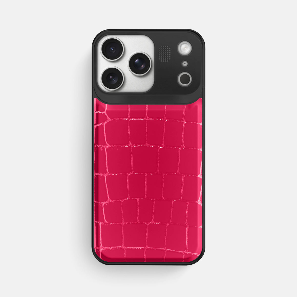 Metal Case For iPhone 17 Pro Max In Shiny Alligator -1 | Pink-Panther-Black
