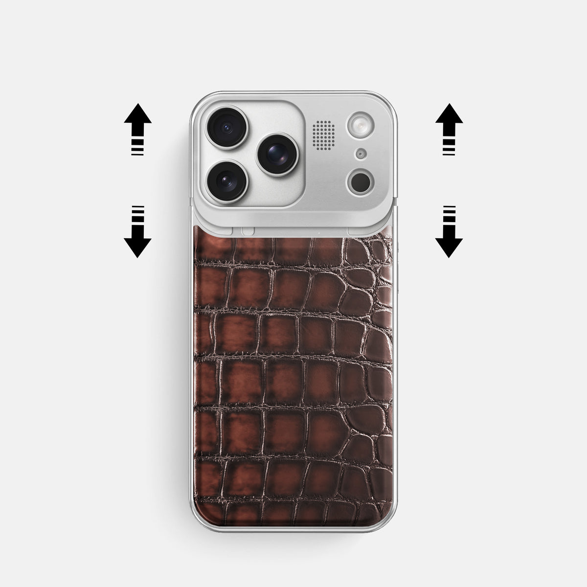 Metal Case For iPhone 17 Pro In Patina Alligator -2 | Havana-Brown-Steel
