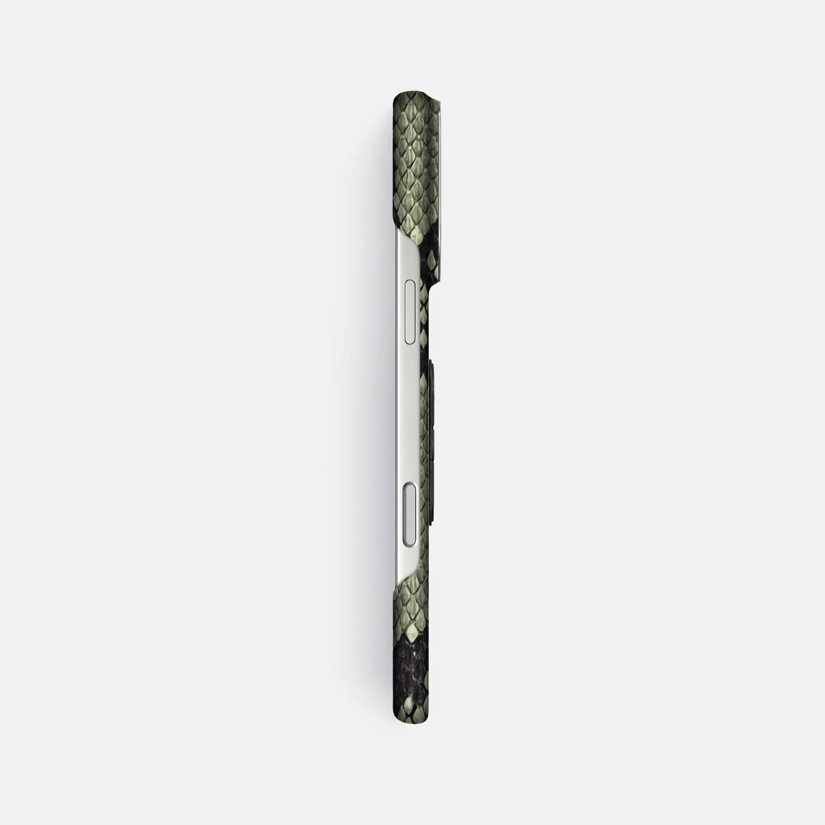 Classic Case With Titanium Skull For iPhone 18 Pro Max In Deluxe Python -3 | Army-Green-Steel