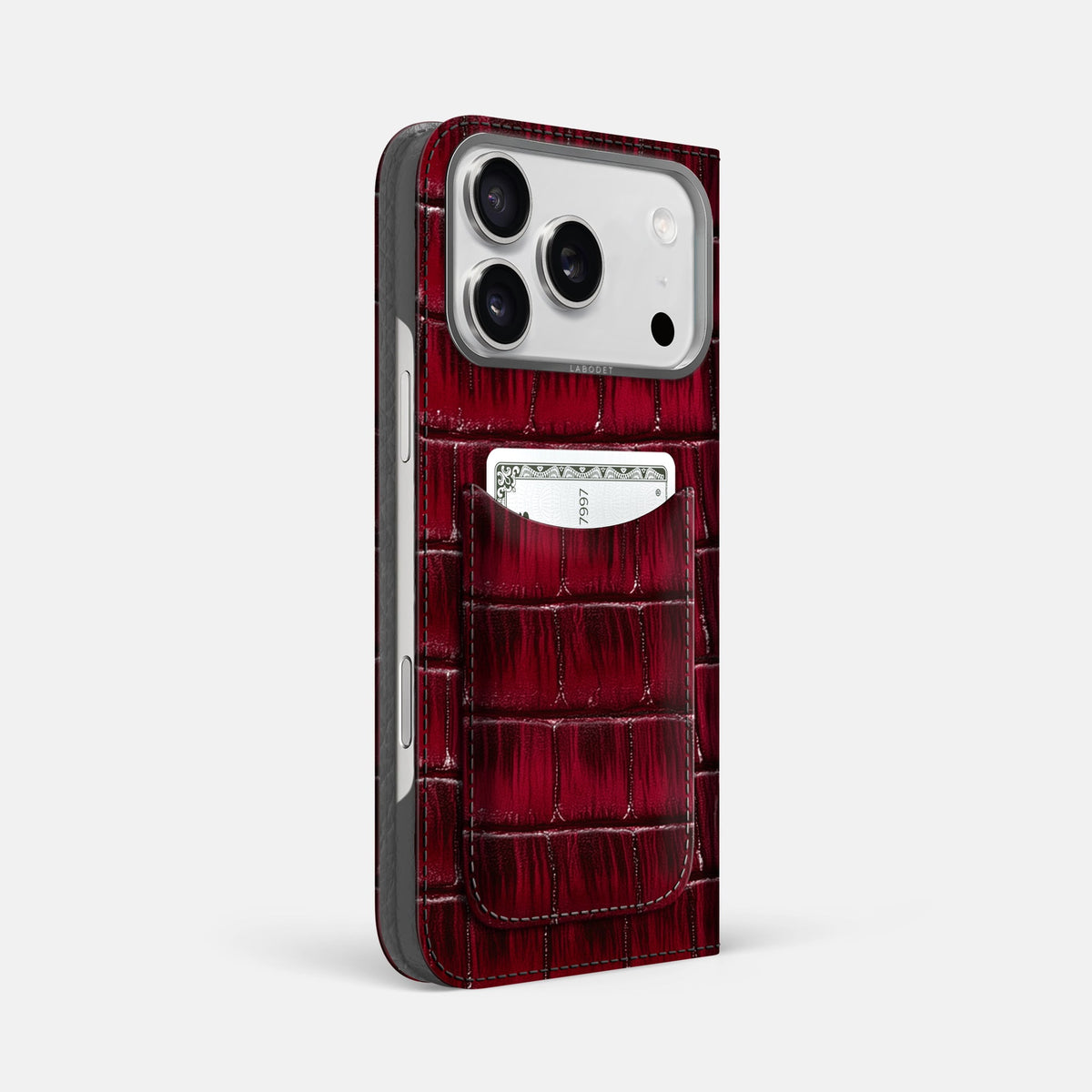 Folio Case with Card For iPhone 18 Pro Max In Patina Alligator -1 | Havana-Burgundy-Steel