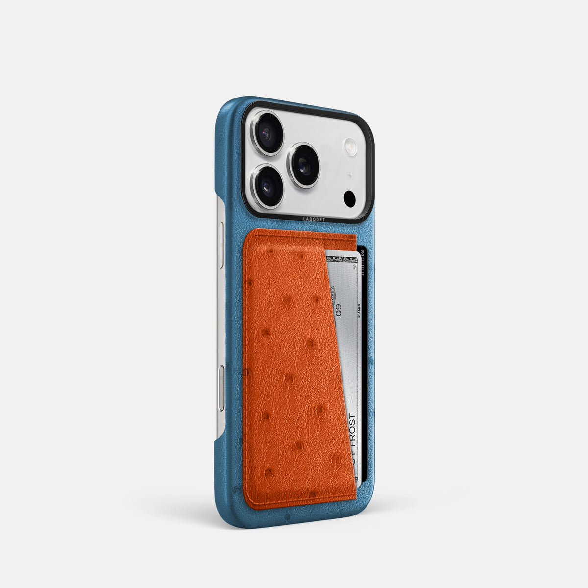 Double Card Case Coloré For iPhone 17 Pro In Ostrich -2 | Blue-Jeans-Black