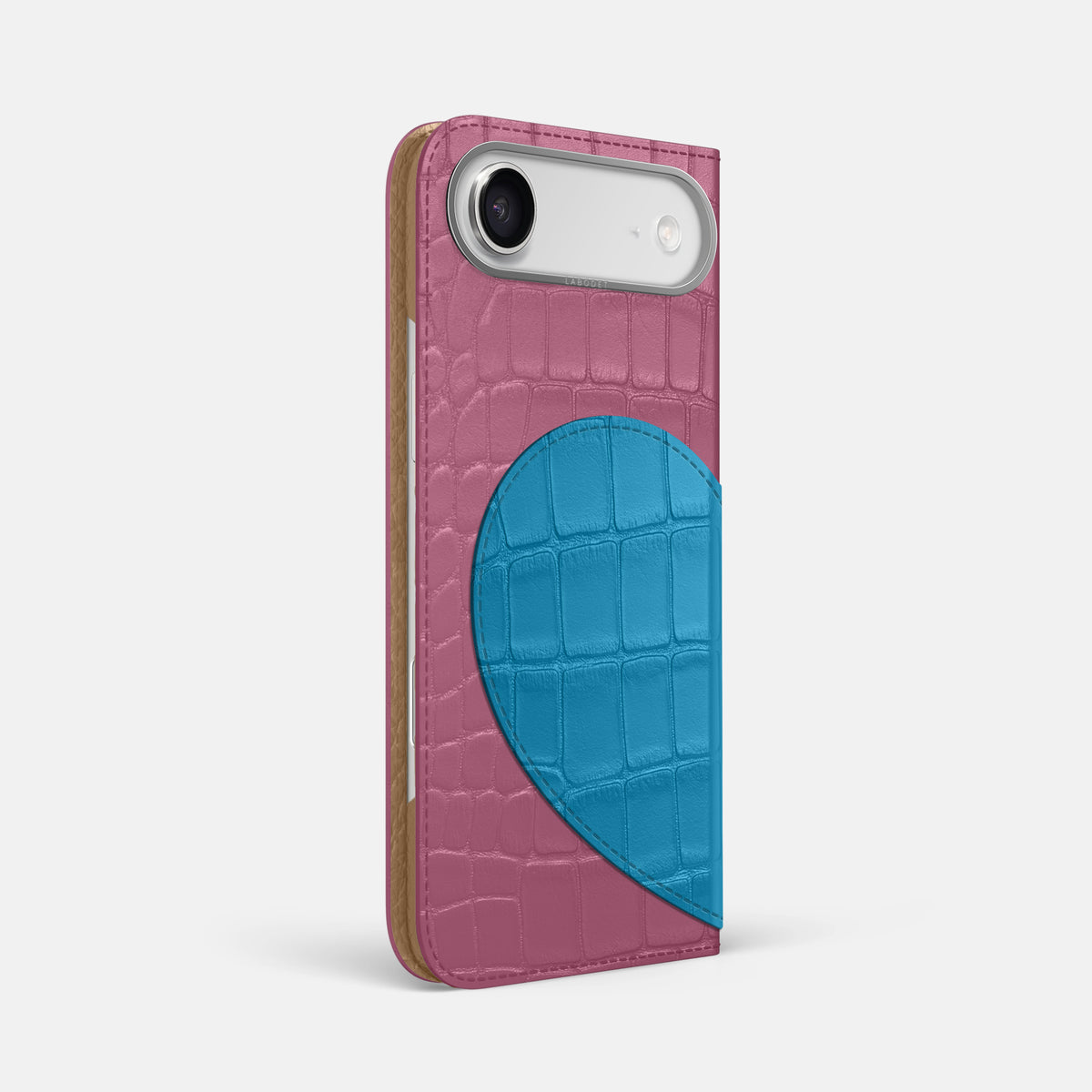 Folio Case With Heart For iPhone 17 Air In Alligator -1 | Pink-Lagoon-Steel