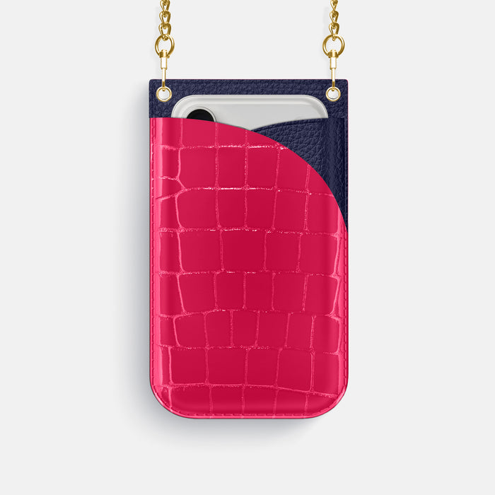 Crossbody Bag For iPhone 17 Pro In Shiny Alligator -1 | Pink-Panther-Gold
