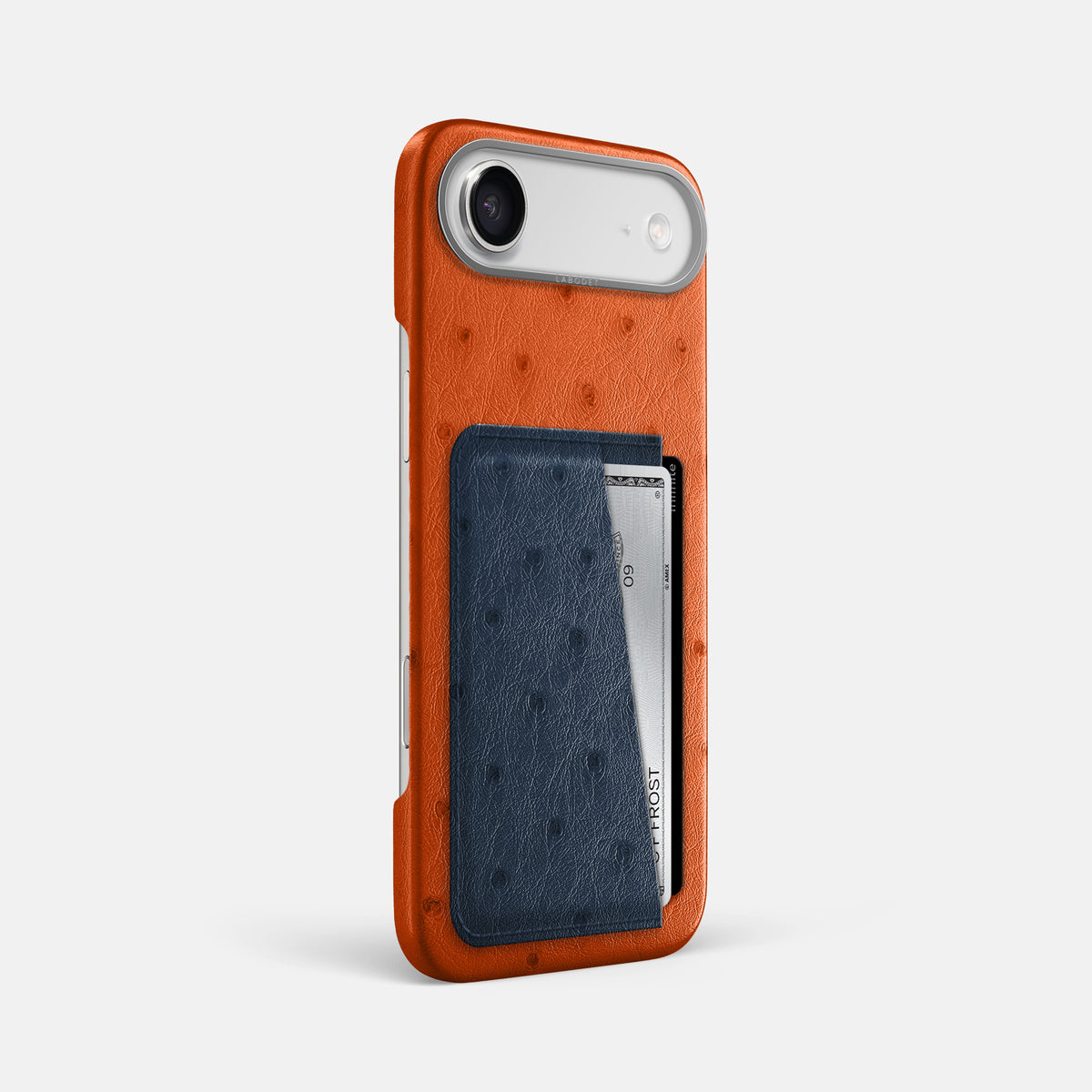 Double Card Case Coloré For iPhone 17 Air In Ostrich -2 | Orange-Steel