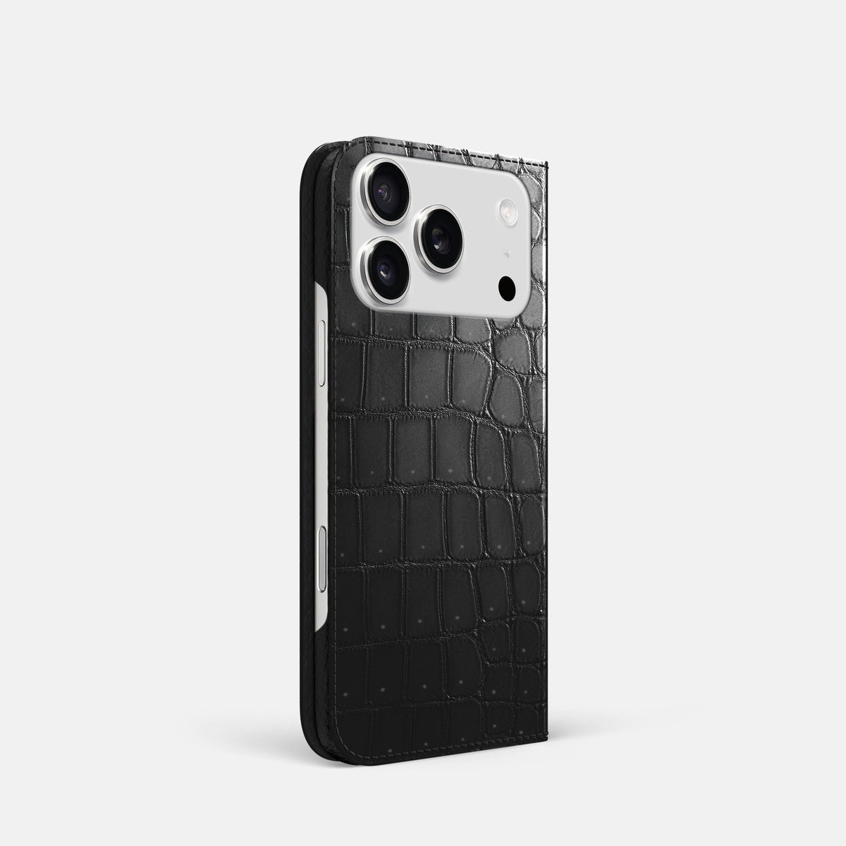 Folio Slim Case For iPhone 18 Pro In Porosus Crocodile -1 | Shiny-Black