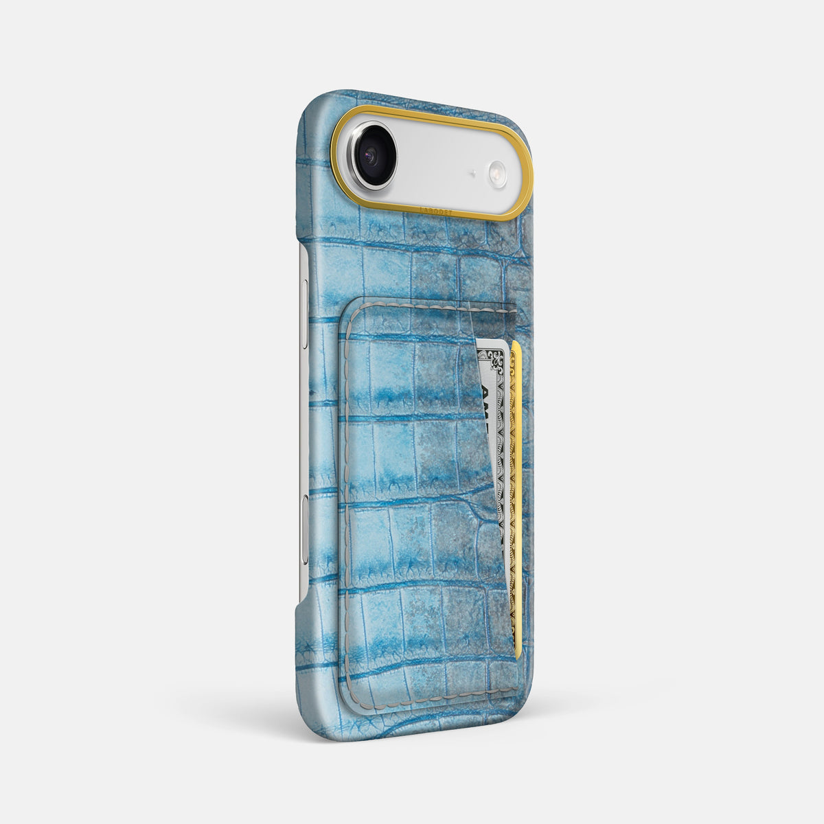 Double Card Case For iPhone 17 Air In Himalayan Crocodile -2 | Ice-Blue-Gold