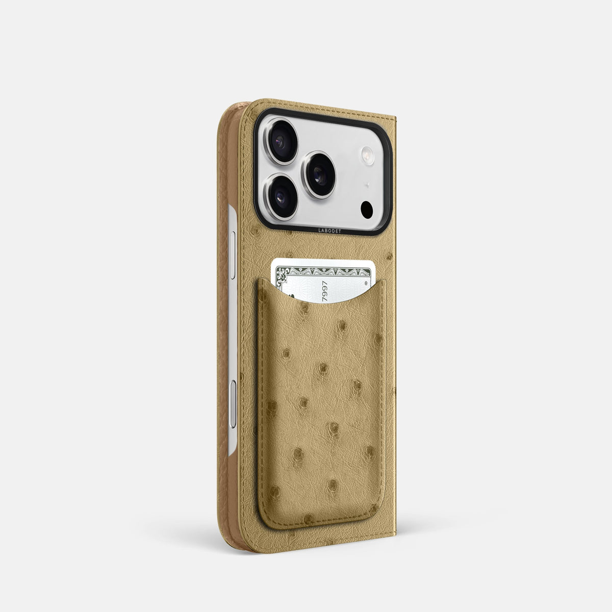 Folio Case with Card For iPhone 18 Pro In Ostrich -1 | Desert-Sand-Black