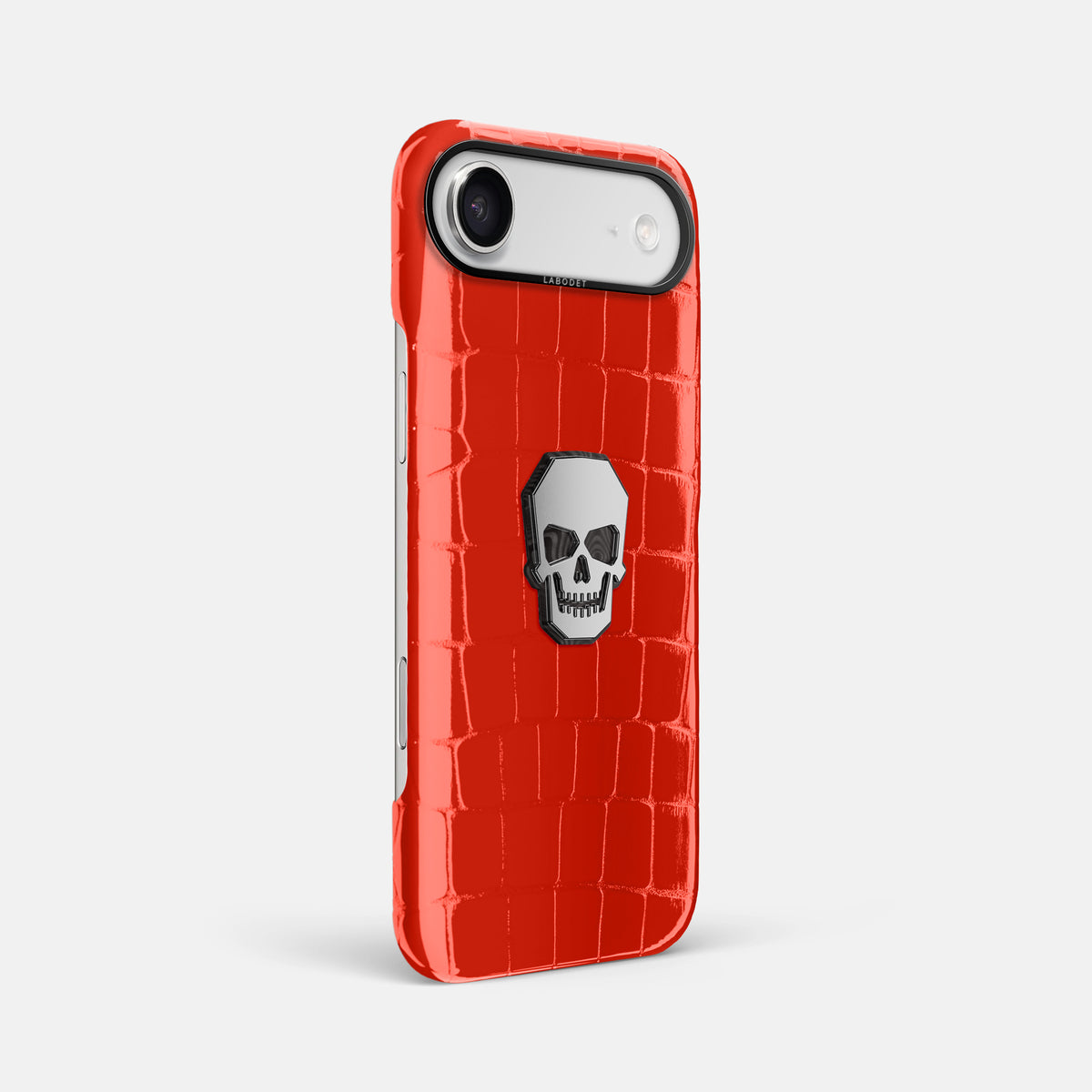 Classic Case With Titanium Skull For iPhone 17 Air In Shiny Alligator -2 | Coral-Orange-Black