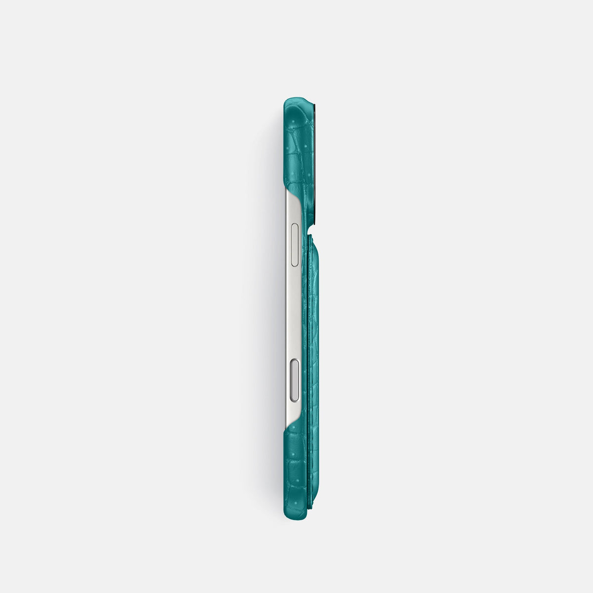 Double Card Case For iPhone 18 Pro In Porosus Crocodile -3 | Celadon-Black