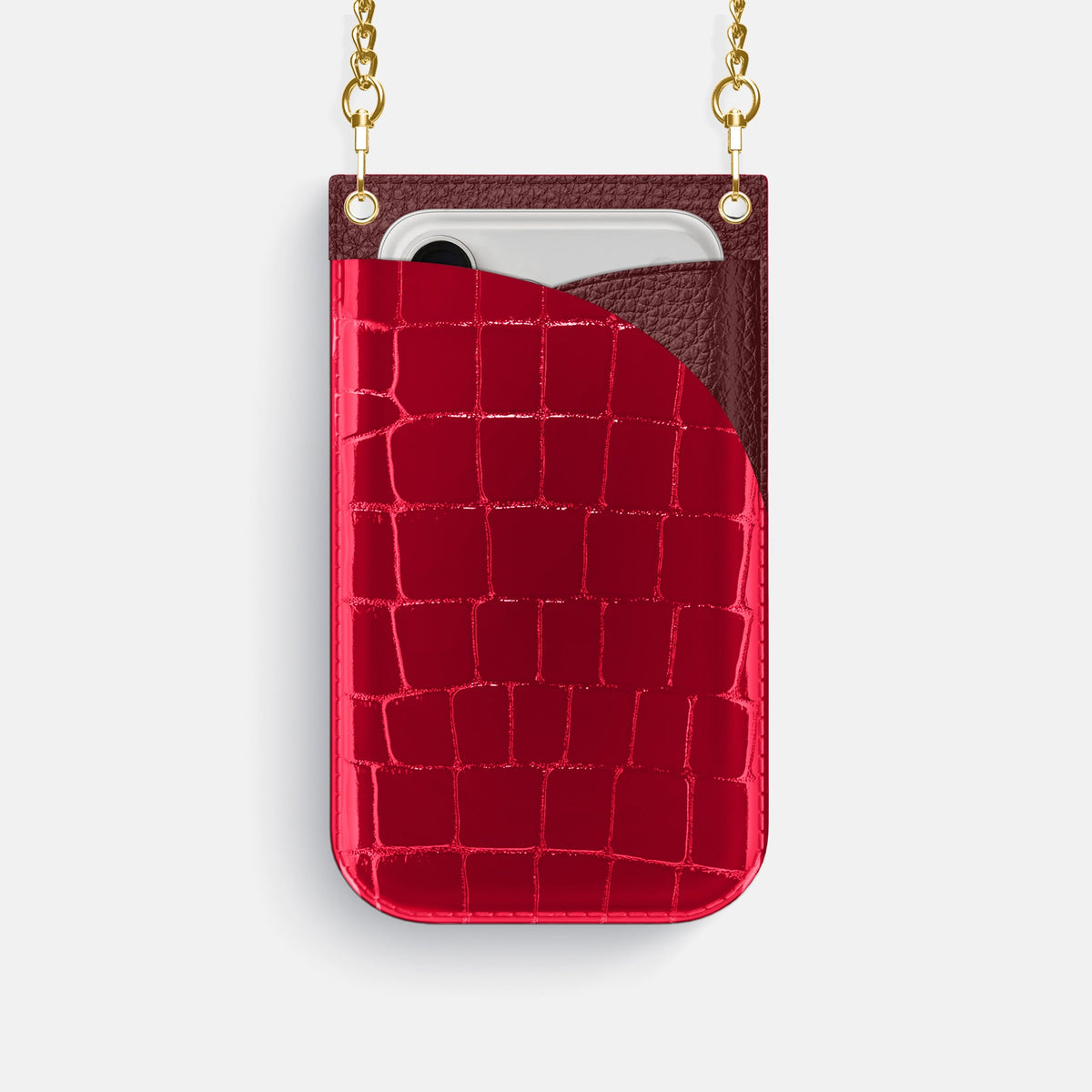 Crossbody Bag For iPhone 18 Pro In Shiny Alligator -1 | Cherry-Gold