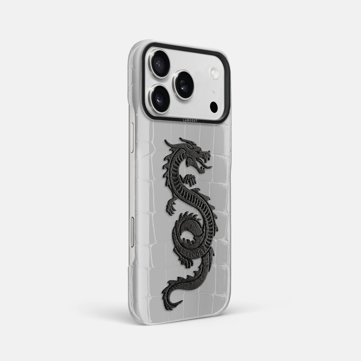 Classic Case With Carbon Dragon For iPhone 18 Pro Max In Shiny Alligator -2 | White-Black