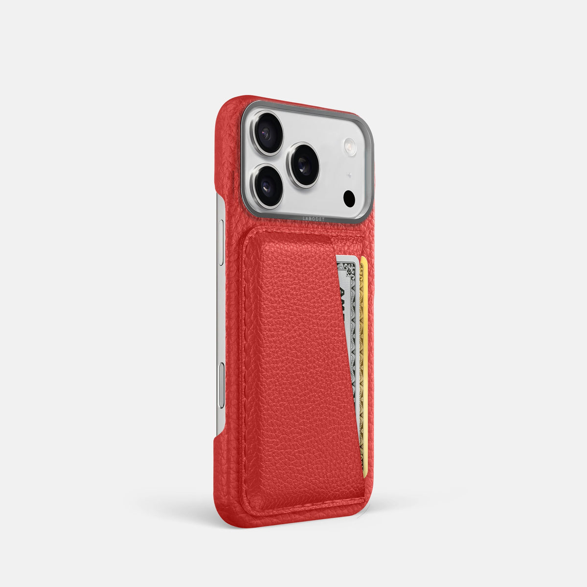 Double Card Case For iPhone 18 Pro In Calf -2 | Red-Steel