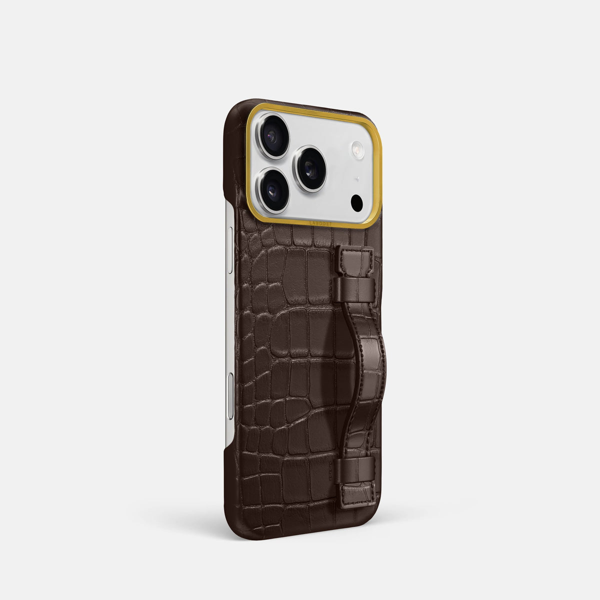 Handle Case For iPhone 18 Pro In Alligator -2 | Dark-Brown-Gold