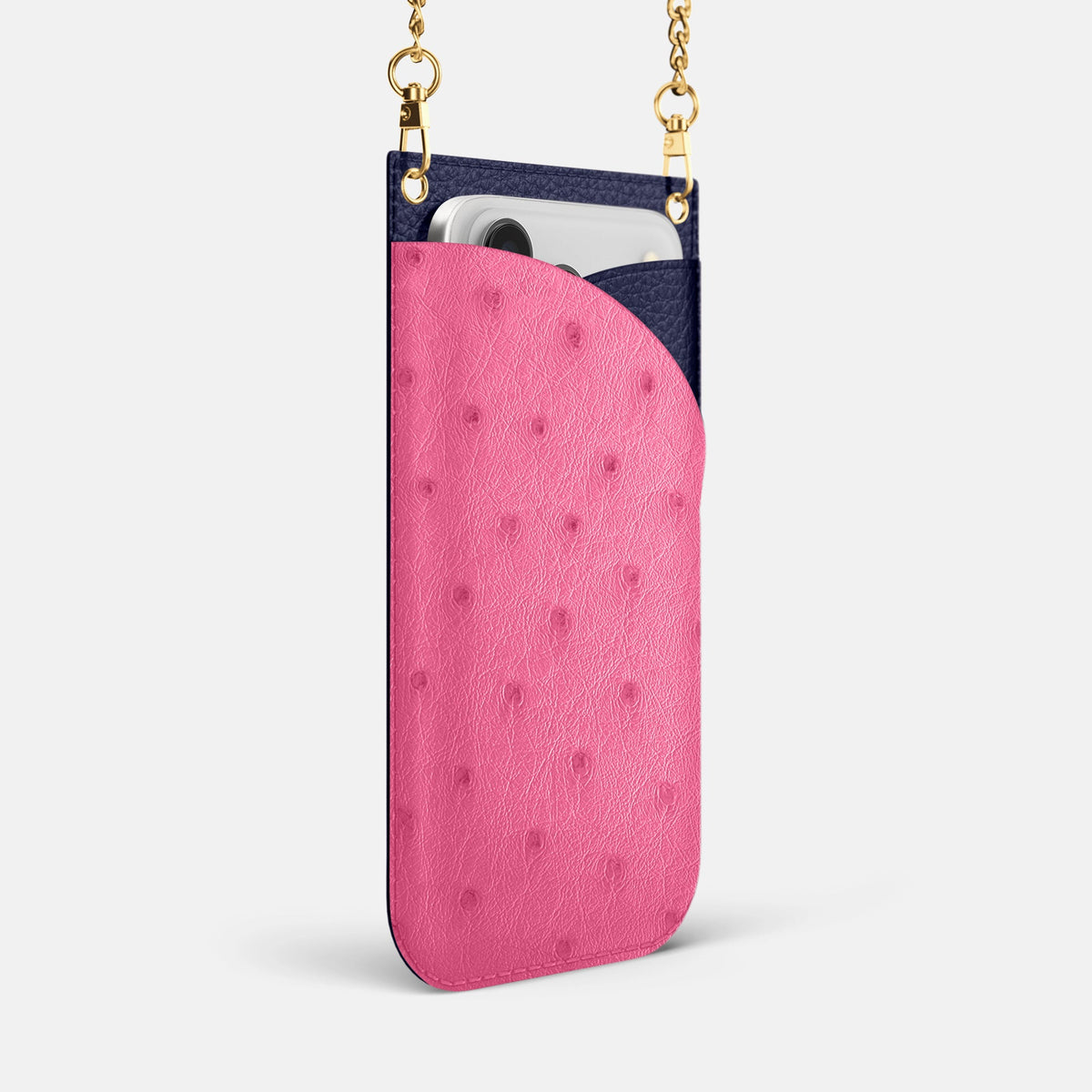 Crossbody Bag For iPhone 18 Pro Max In Ostrich -2 | Pink-Gold