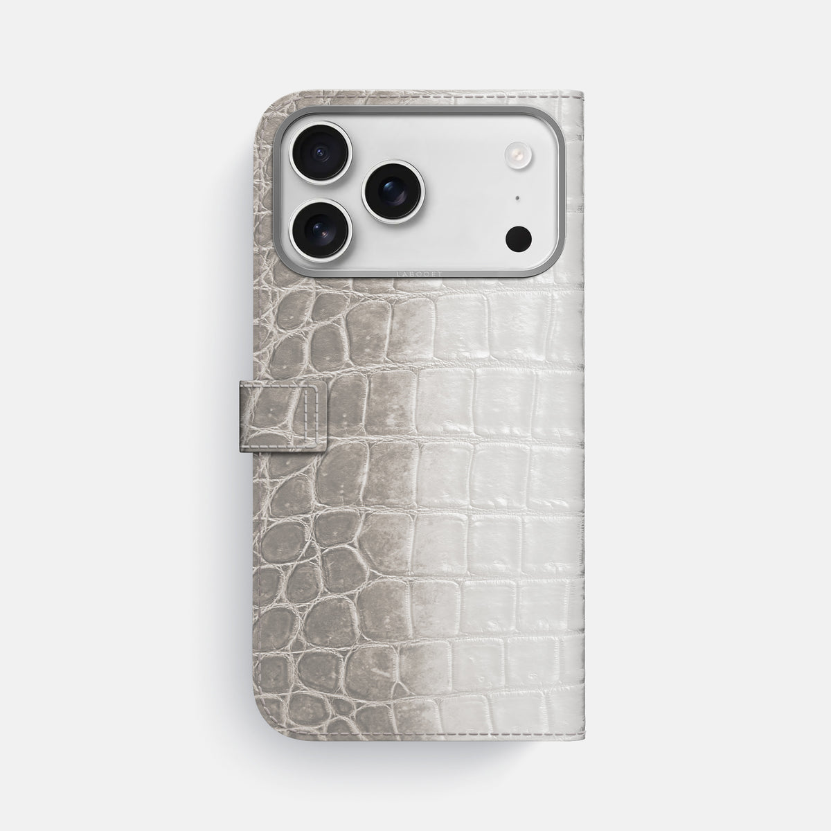 Folio Case with Clasp For iPhone 17 Pro Max In Himalayan Crocodile -3 | Grey-Steel