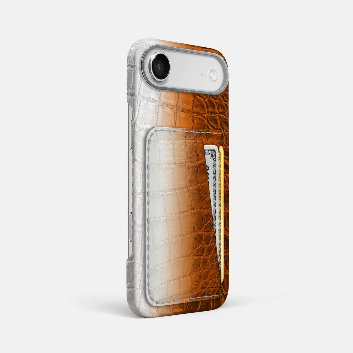 Double Card Case For iPhone 17 Air In Himalayan Crocodile -2 | Orange-Steel