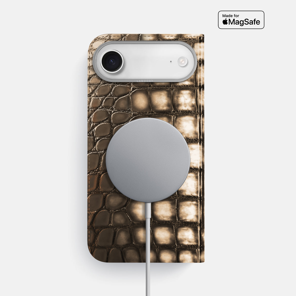 Folio Case For iPhone 17 Air In Patina Alligator -3 | Etoupe-Steel