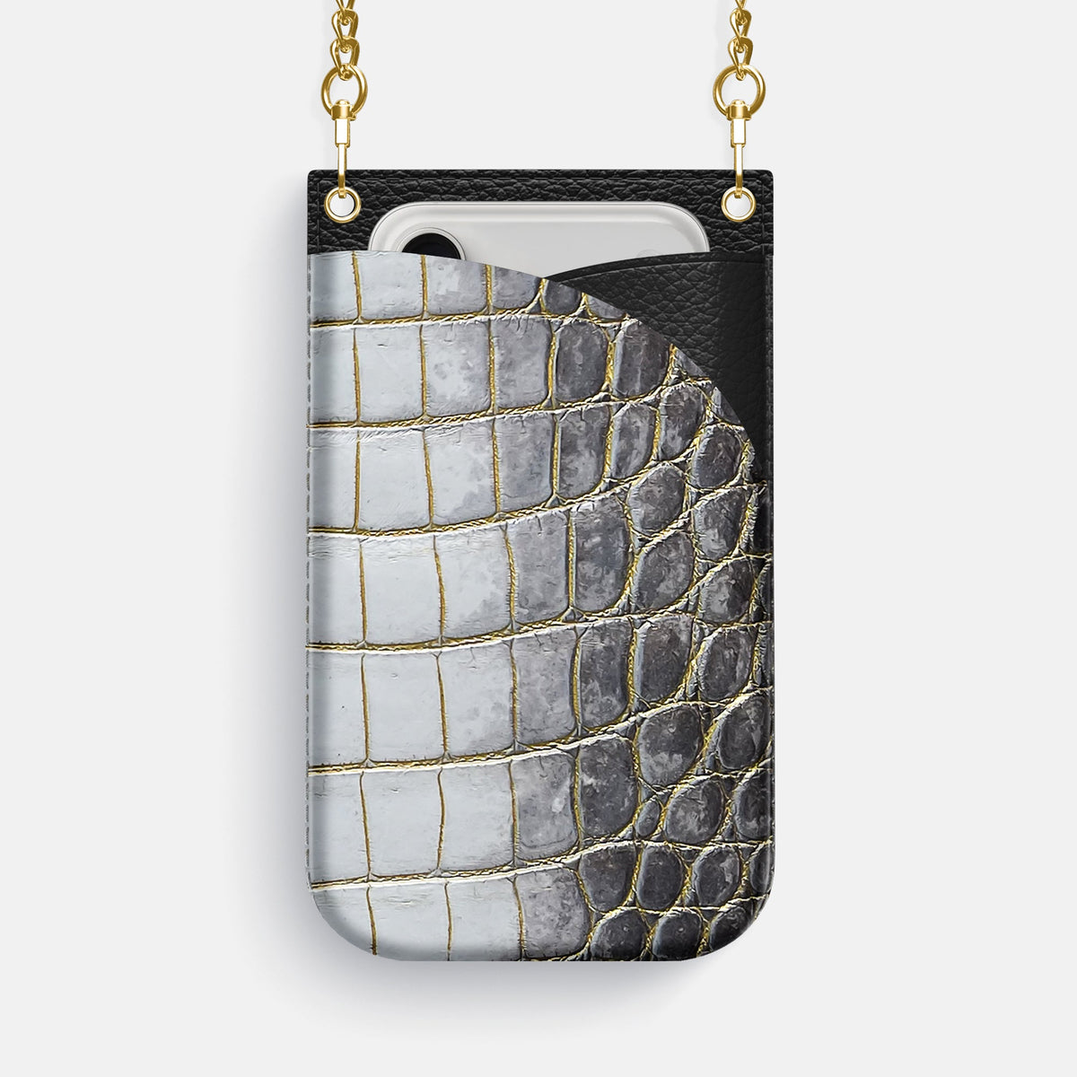 Crossbody Bag For iPhone 18 Pro Max In Himalayan Crocodile -1 | Gold-Gold