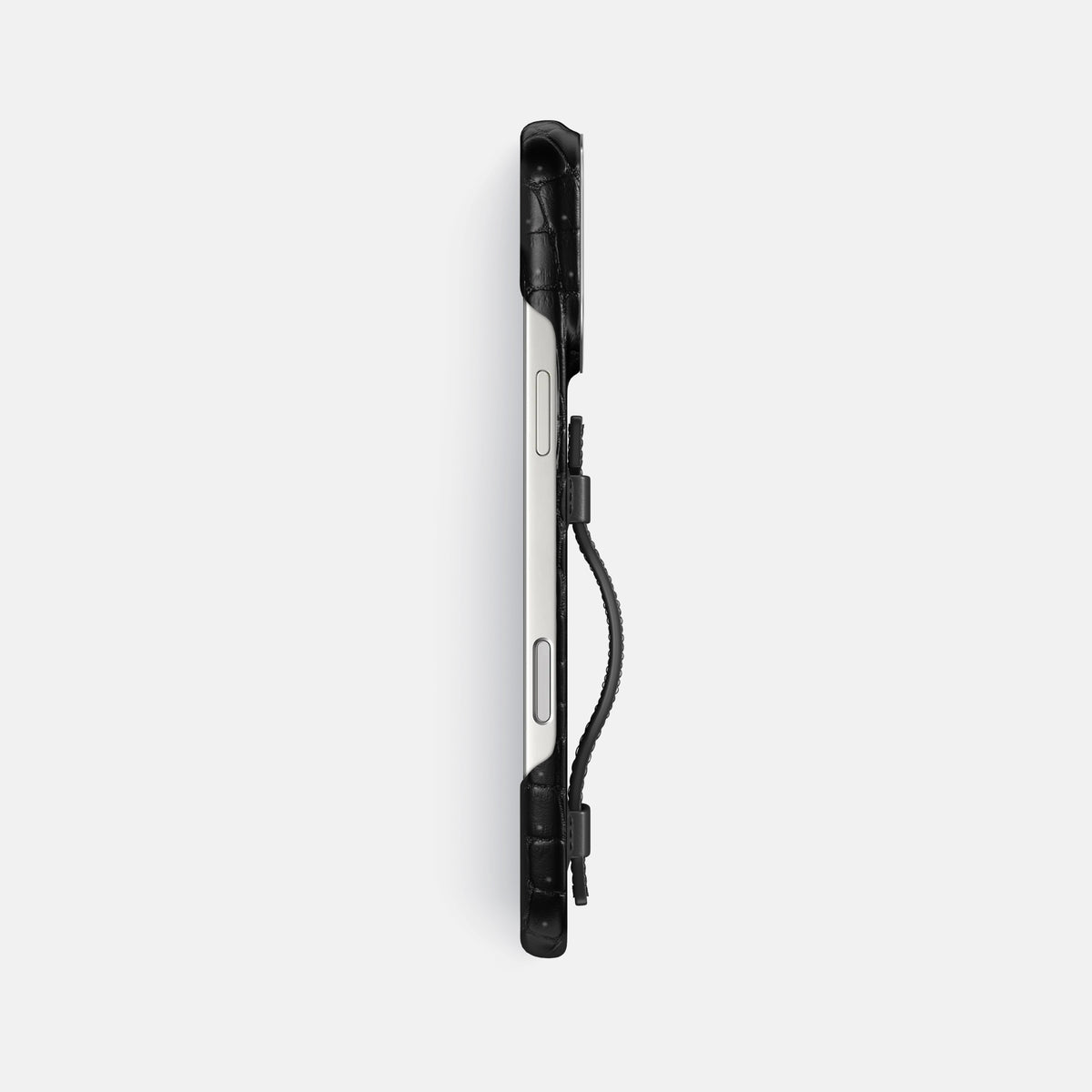 Handle Case For iPhone 17 Pro Max In Porosus Crocodile -3 | Black-Steel