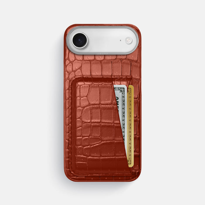 Double Card Case For iPhone 17 Air In Porosus Crocodile -1 | Nuts-Steel