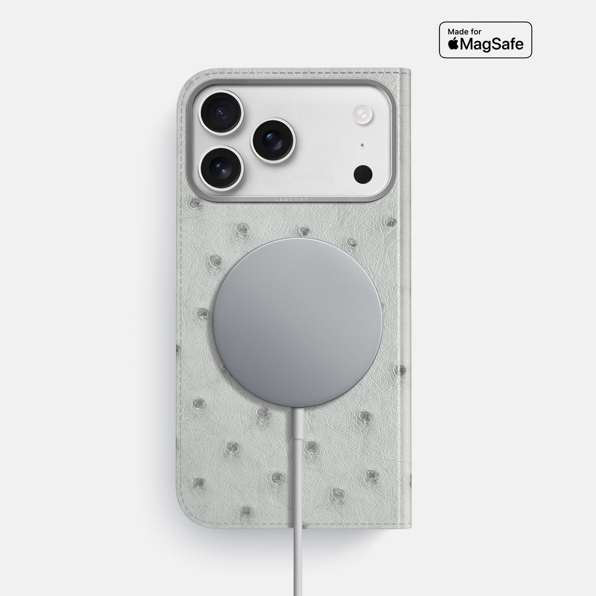 Folio Case For iPhone 17 Pro Max In Ostrich -3 | White-Steel
