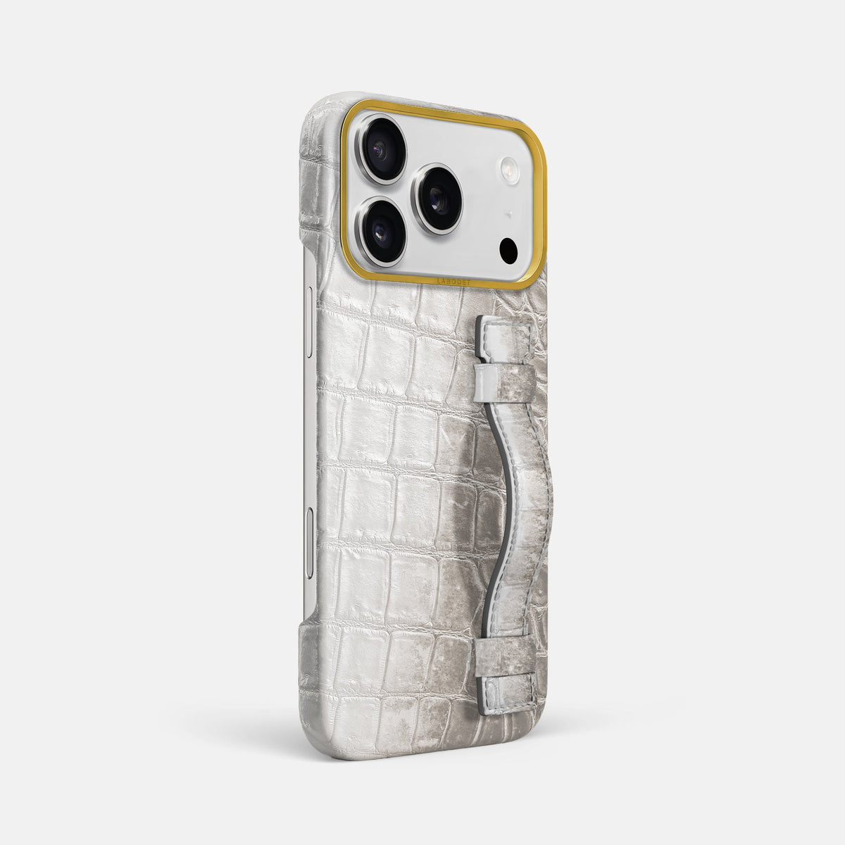 Handle Case For iPhone 18 Pro Max In Himalayan Crocodile -2 | Grey-Gold