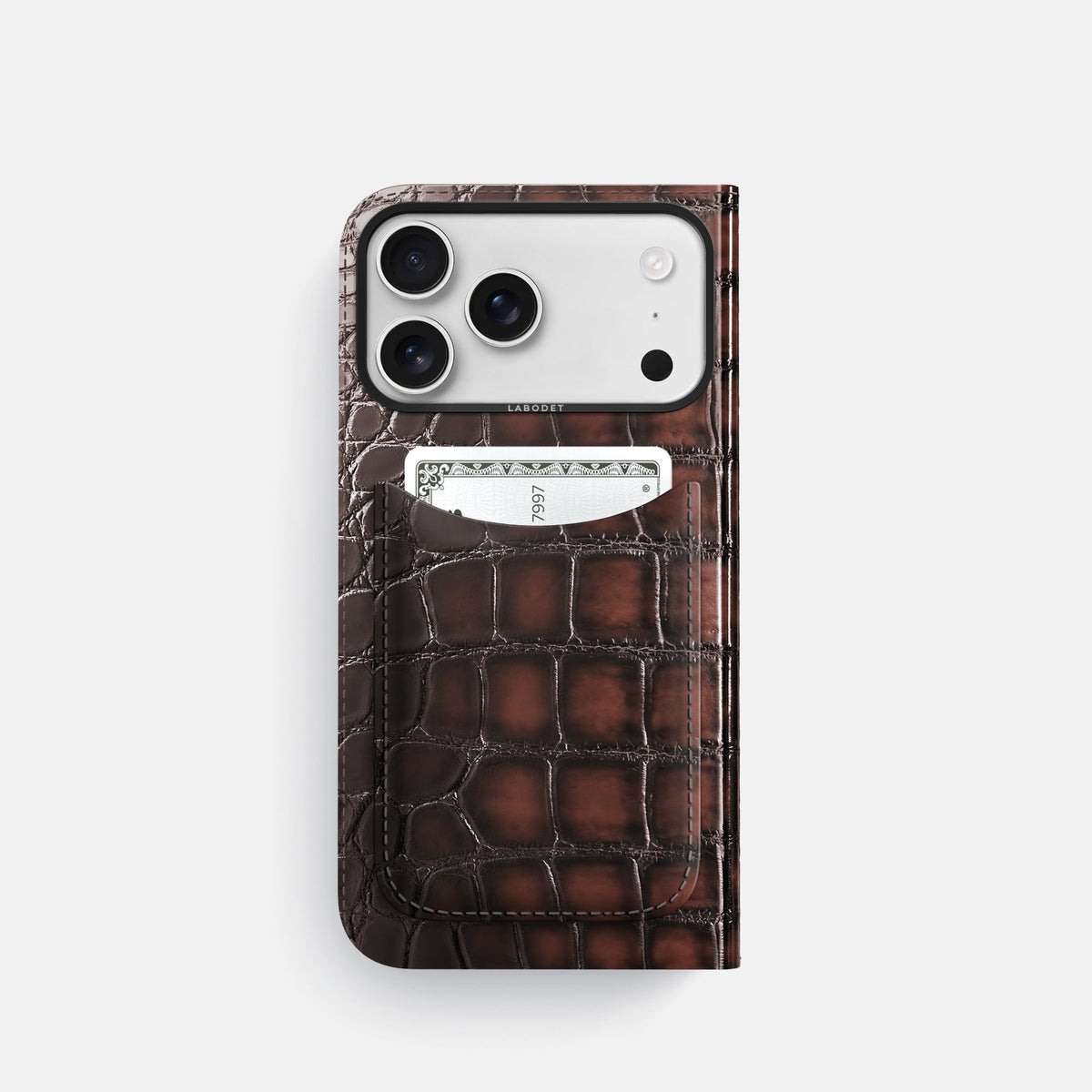 Folio Case with Card For iPhone 18 Pro In Patina Alligator -3 | Havana-Brown-Black