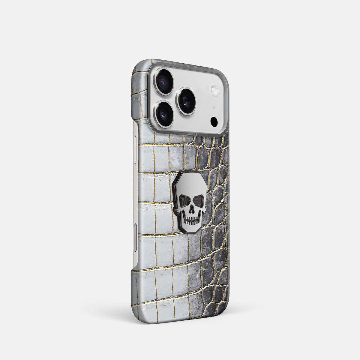 Classic Case With Titanium Skull For iPhone 18 Pro In Himalayan Crocodile -2 | Gold-Steel