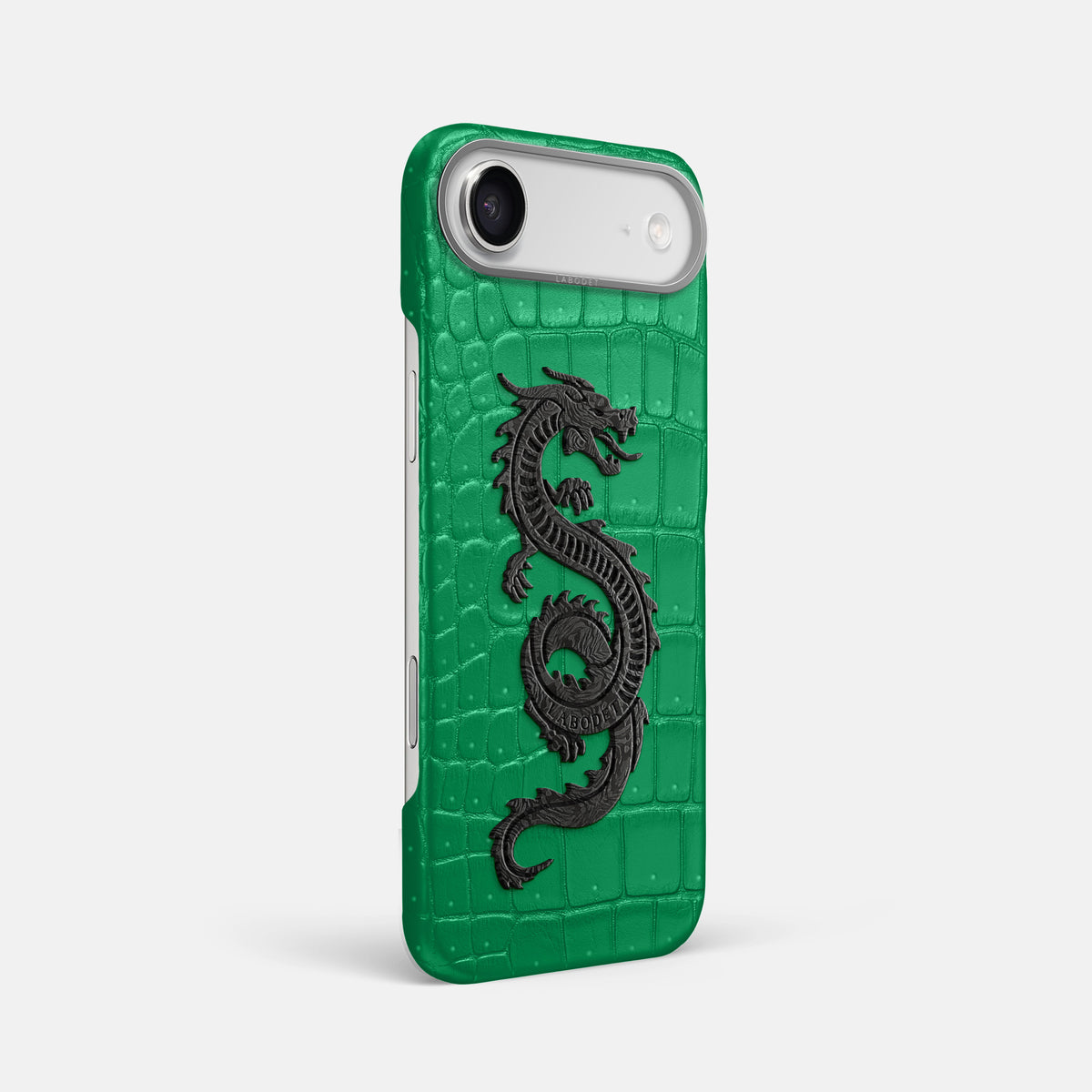 Classic Case With Carbon Dragon For iPhone 17 Air In Porosus Crocodile -2 | Cactus-Green-Steel