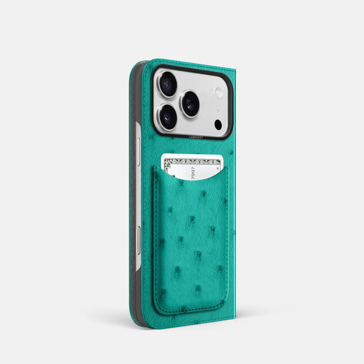 Folio Case with Card For iPhone 18 Pro In Ostrich -1 | Turquoise-Black