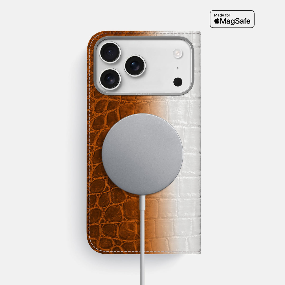 Folio Case For iPhone 18 Pro Max In Himalayan Crocodile -3 | Orange-Steel