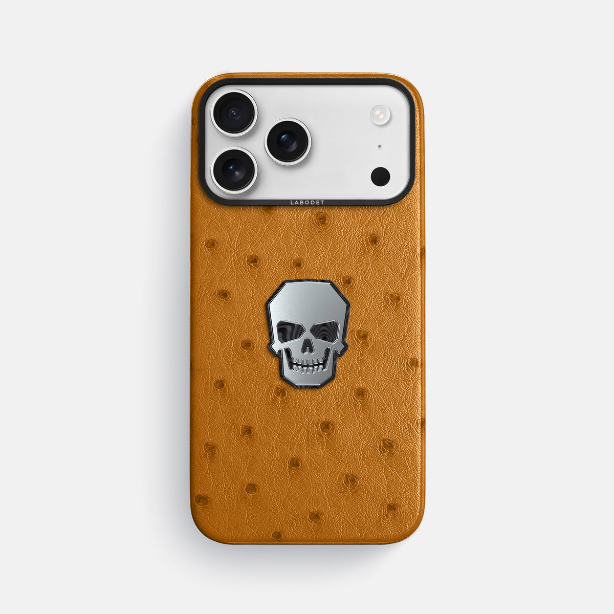 Classic Case With Titanium Skull For iPhone 17 Pro Max In Ostrich -1 | Chestnut-Black