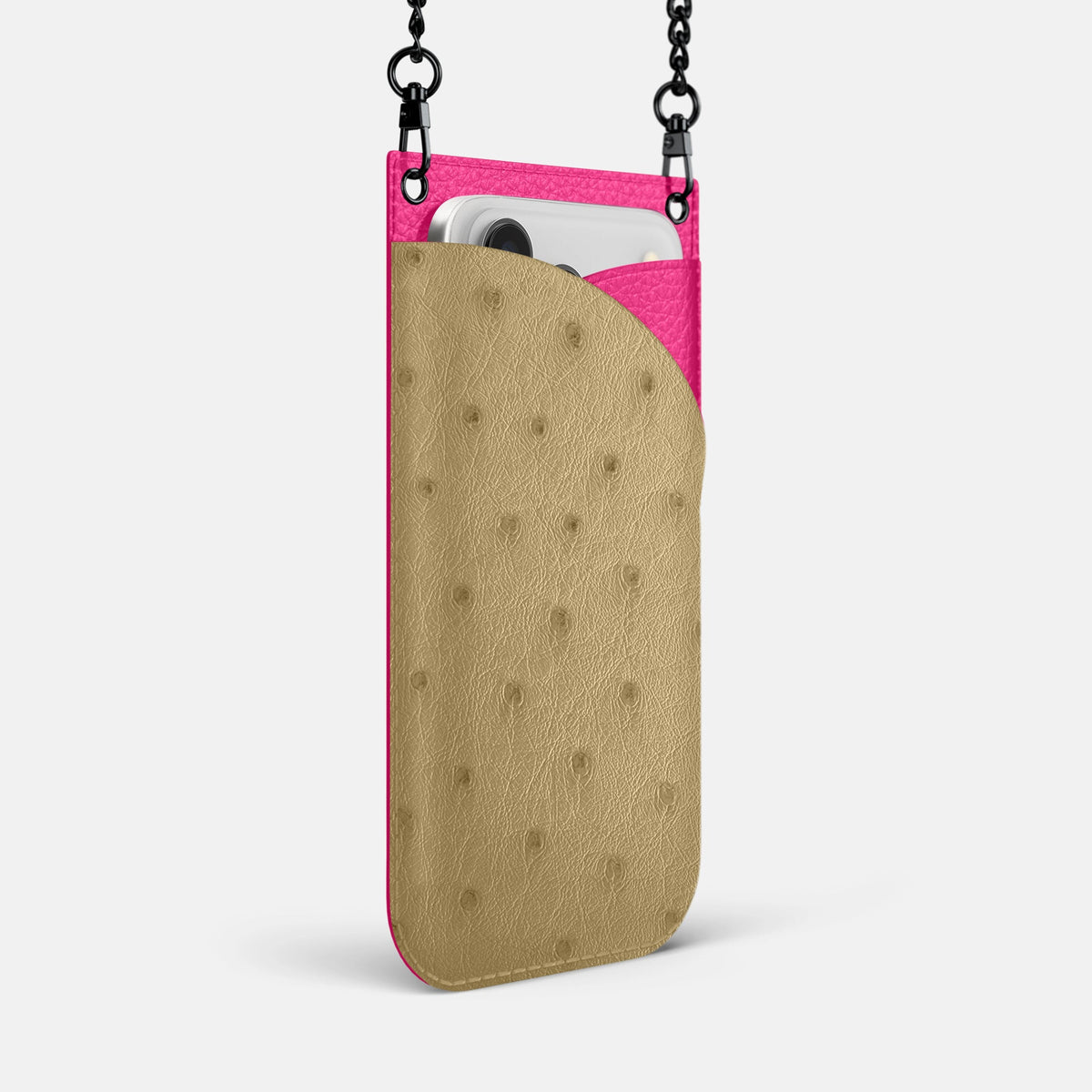 Crossbody Bag For iPhone 18 Pro Max In Ostrich -2 | Desert-Sand-Black