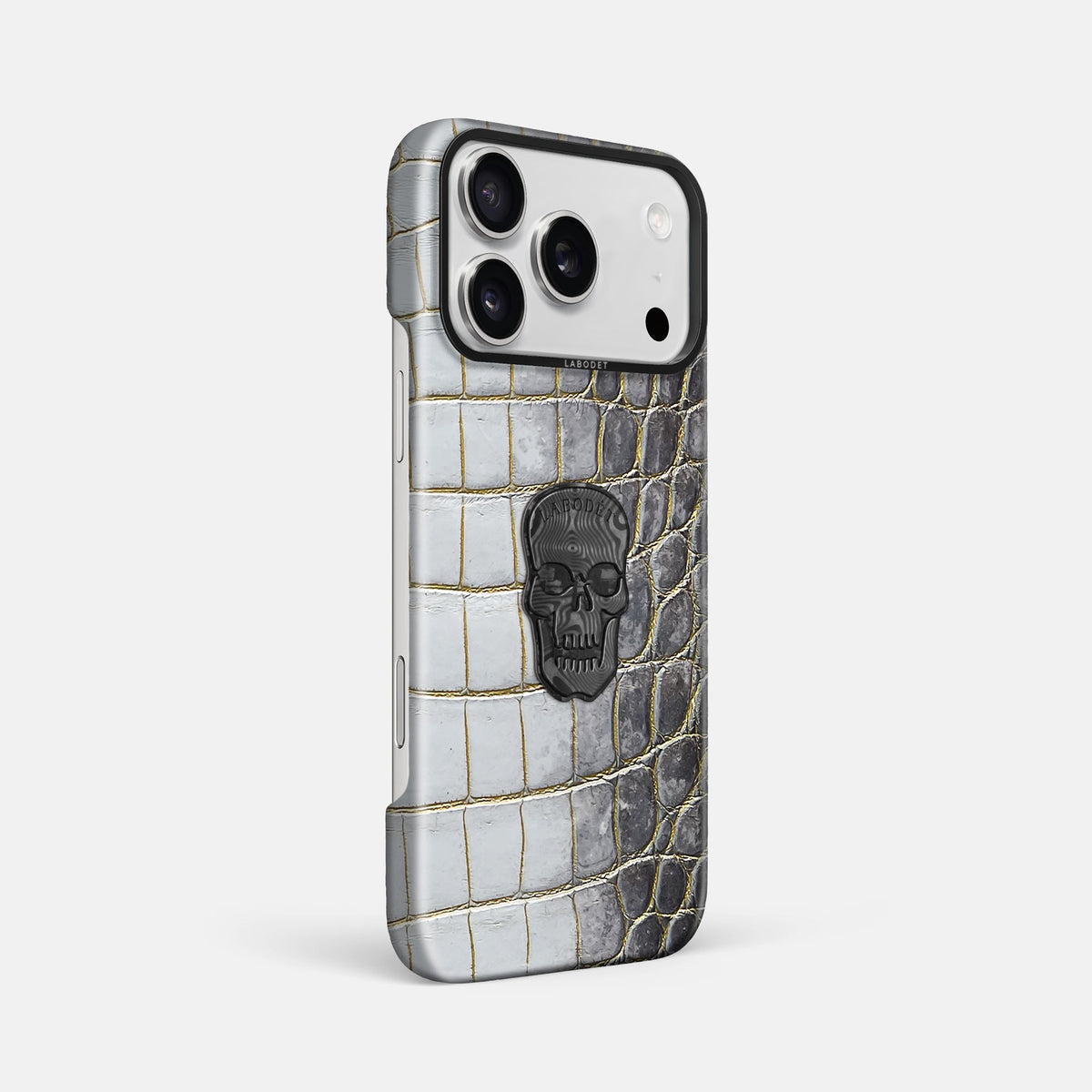 Classic Case With Carbon Skull For iPhone 18 Pro Max In Himalayan Crocodile -2 | Gold-Black