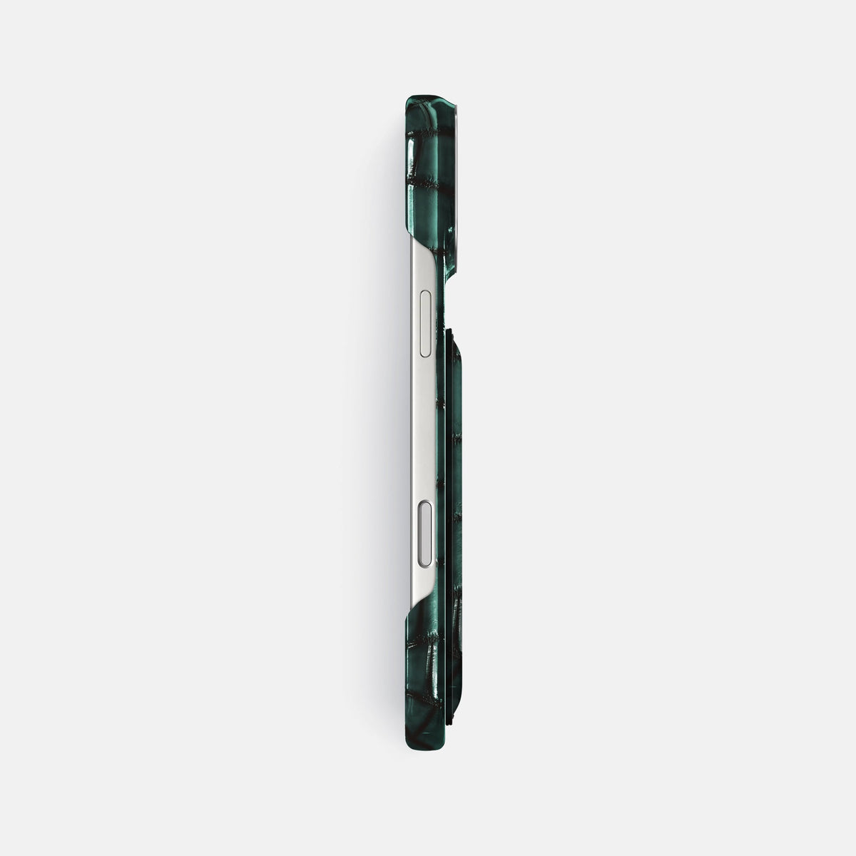 Double Card Case For iPhone 18 Pro Max In Patina Alligator -3 | Green-Steel