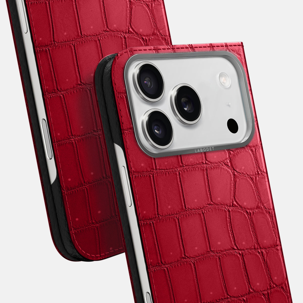 Folio Case For iPhone 17 Pro In Porosus Crocodile -5 | Burgundy-Steel