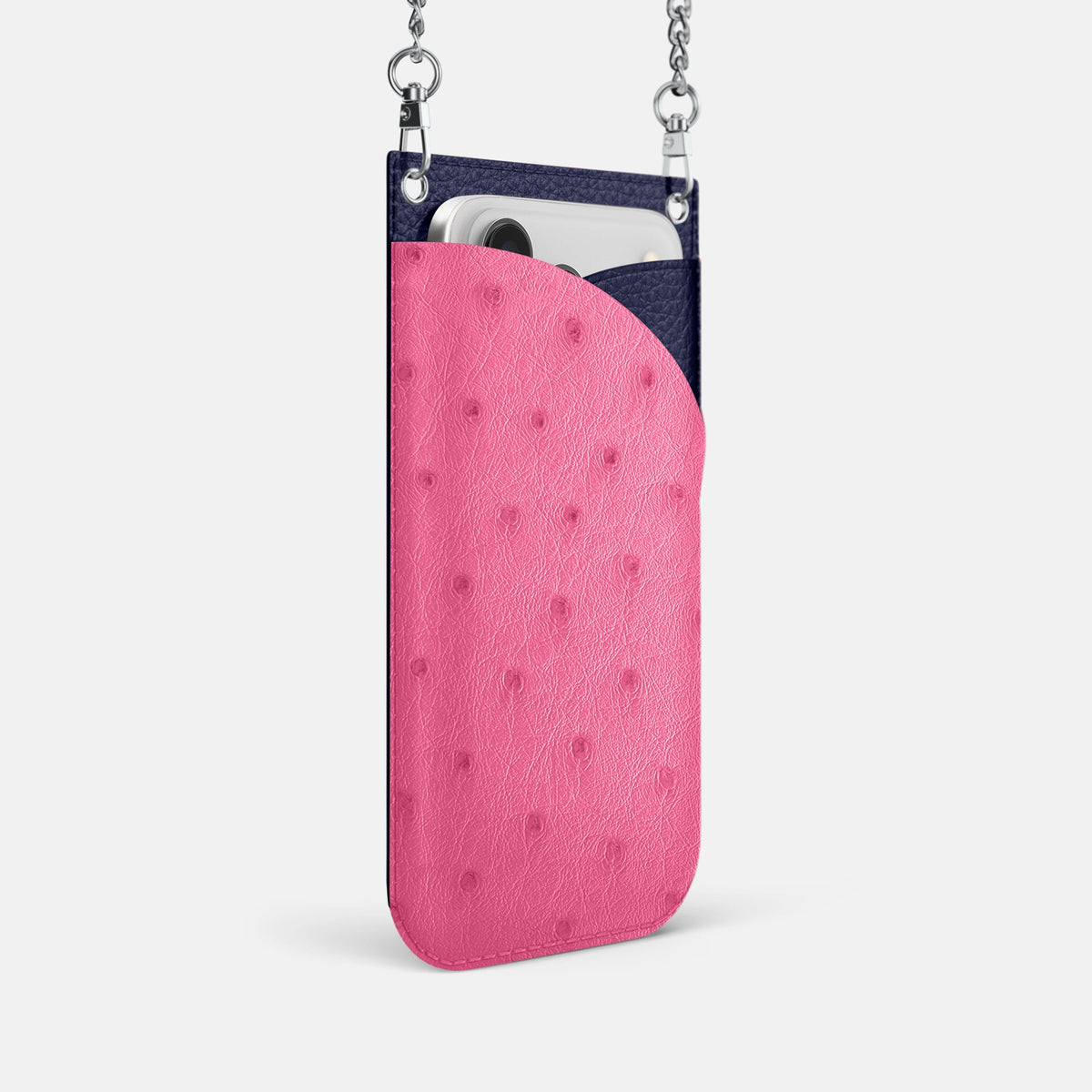 Crossbody Bag For iPhone 18 Pro In Ostrich -2 | Pink-Steel