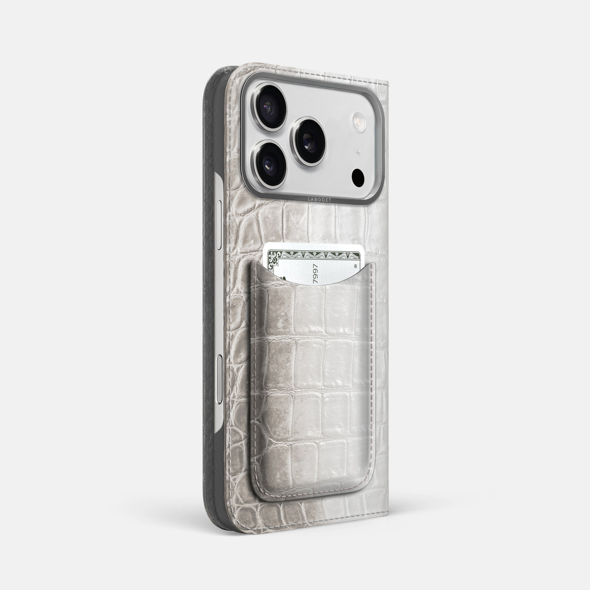 Folio Case with Card For iPhone 17 Pro Max In Himalayan Crocodile -1 | Grey-Steel