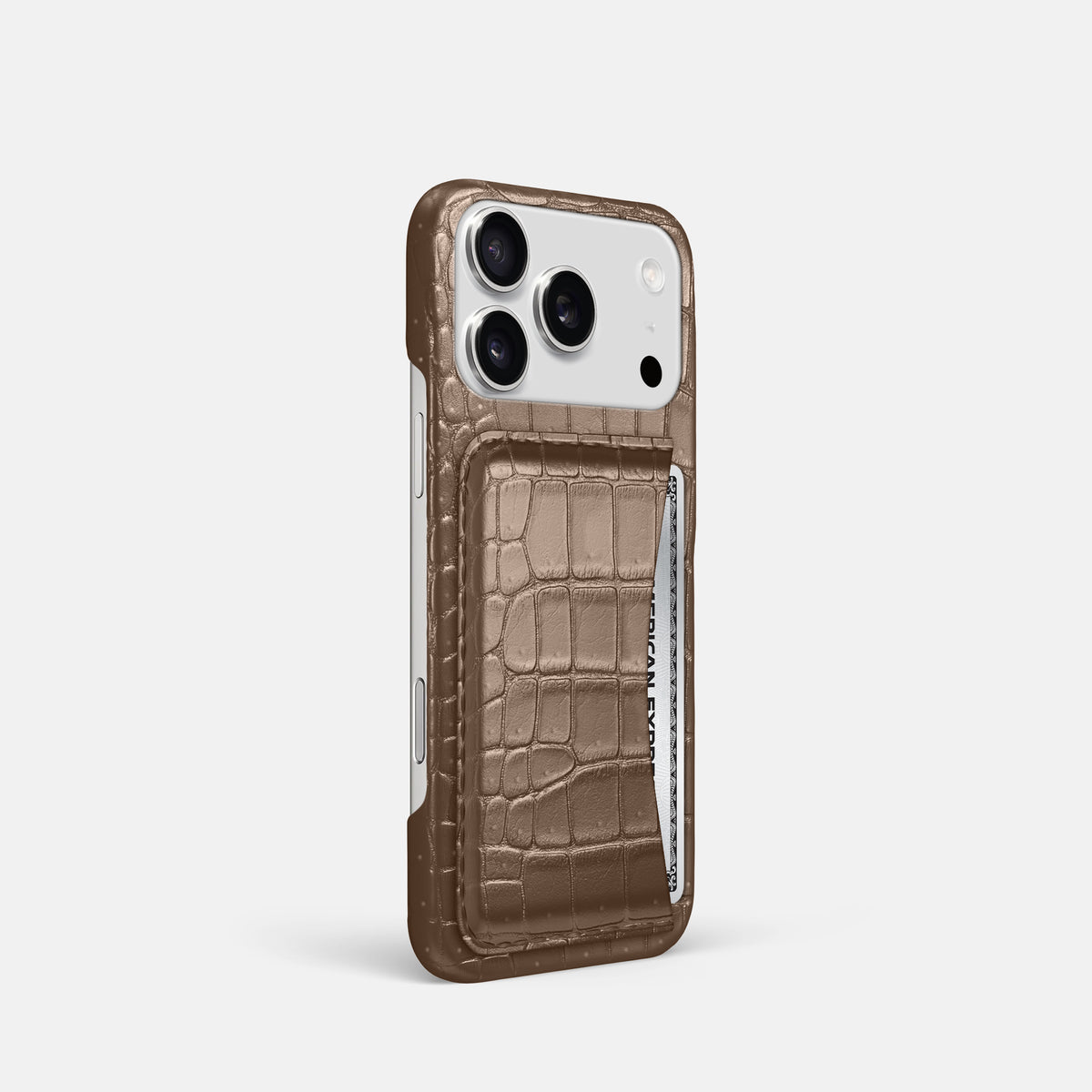 Slim Card Case For iPhone 17 Pro In Porosus Crocodile -2 | Fur-Brown