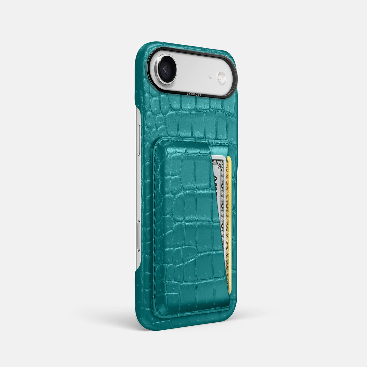 Double Card Case For iPhone 17 Air In Porosus Crocodile -2 | Celadon-Black