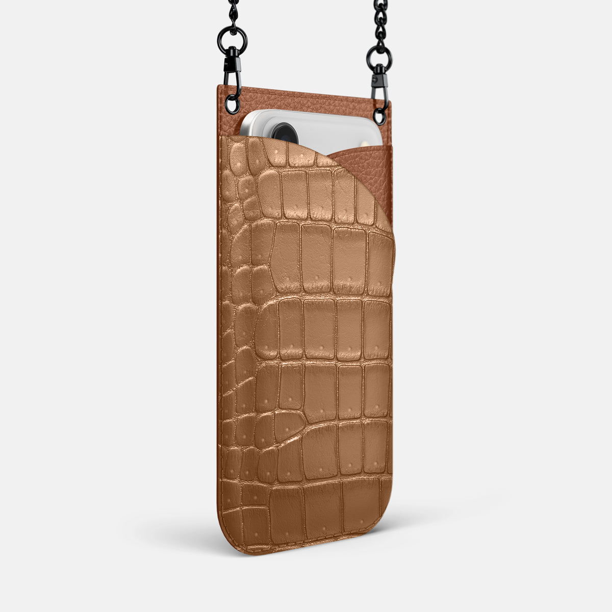 Crossbody Bag For iPhone 17 Air In Porosus Crocodile -2 | Milk-Chocolate-Black