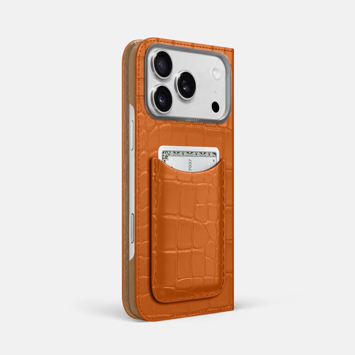 Folio Case with Card For iPhone 18 Pro Max In Alligator -1 | Orange-Steel