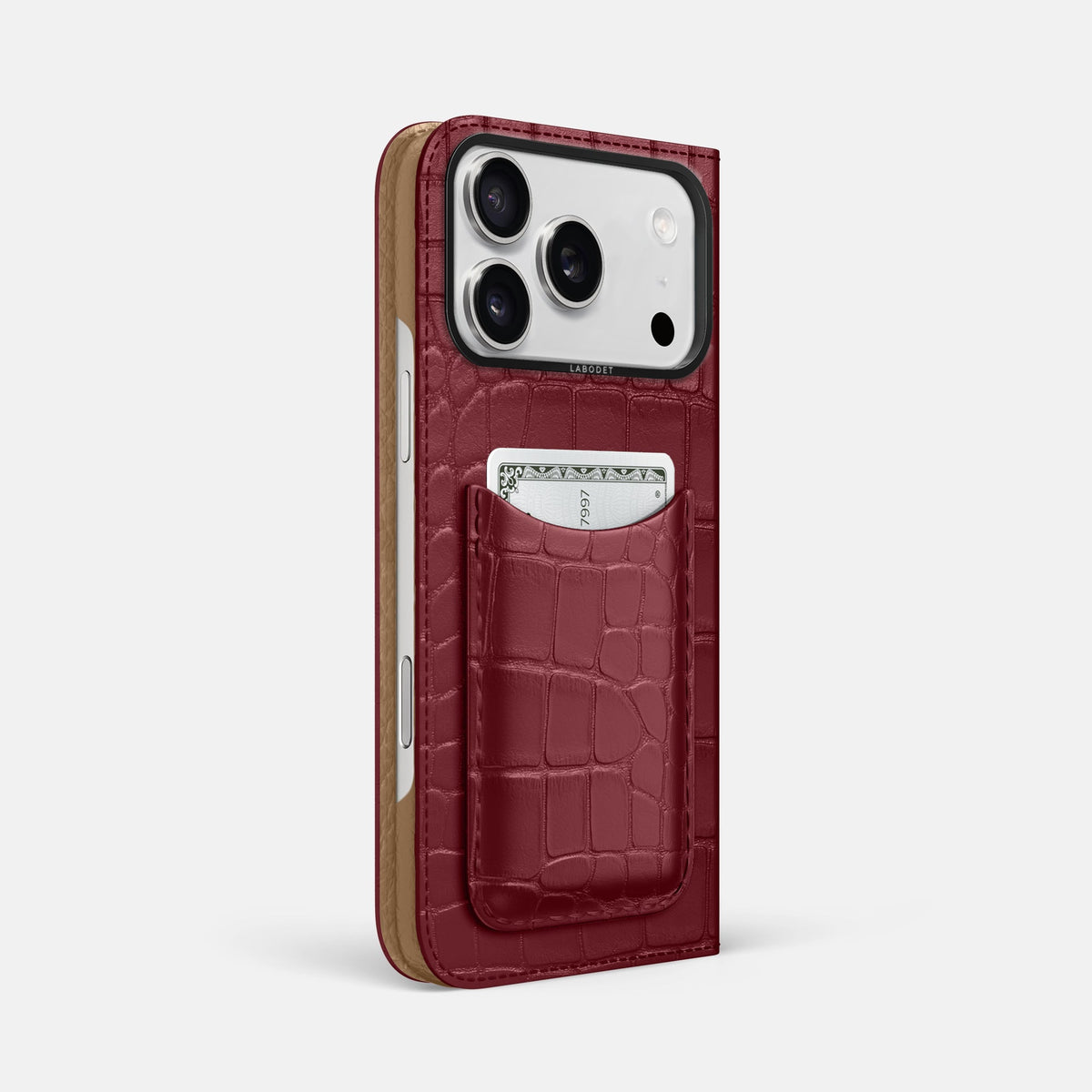 Folio Case with Card For iPhone 18 Pro Max In Alligator -1 | Burgundy-Black